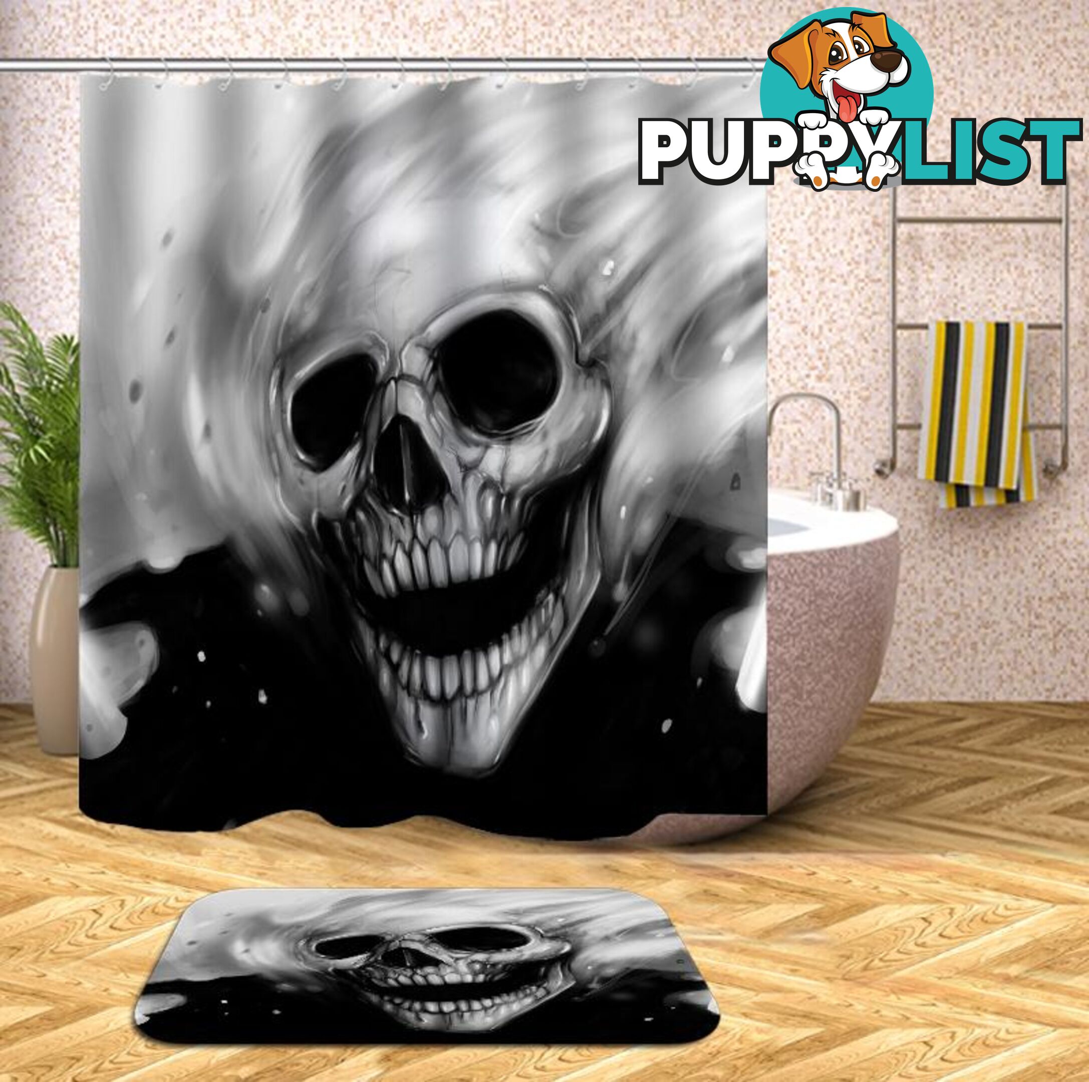 Black N White Skull Ghost Shower Curtain - Curtain - 7427045936478