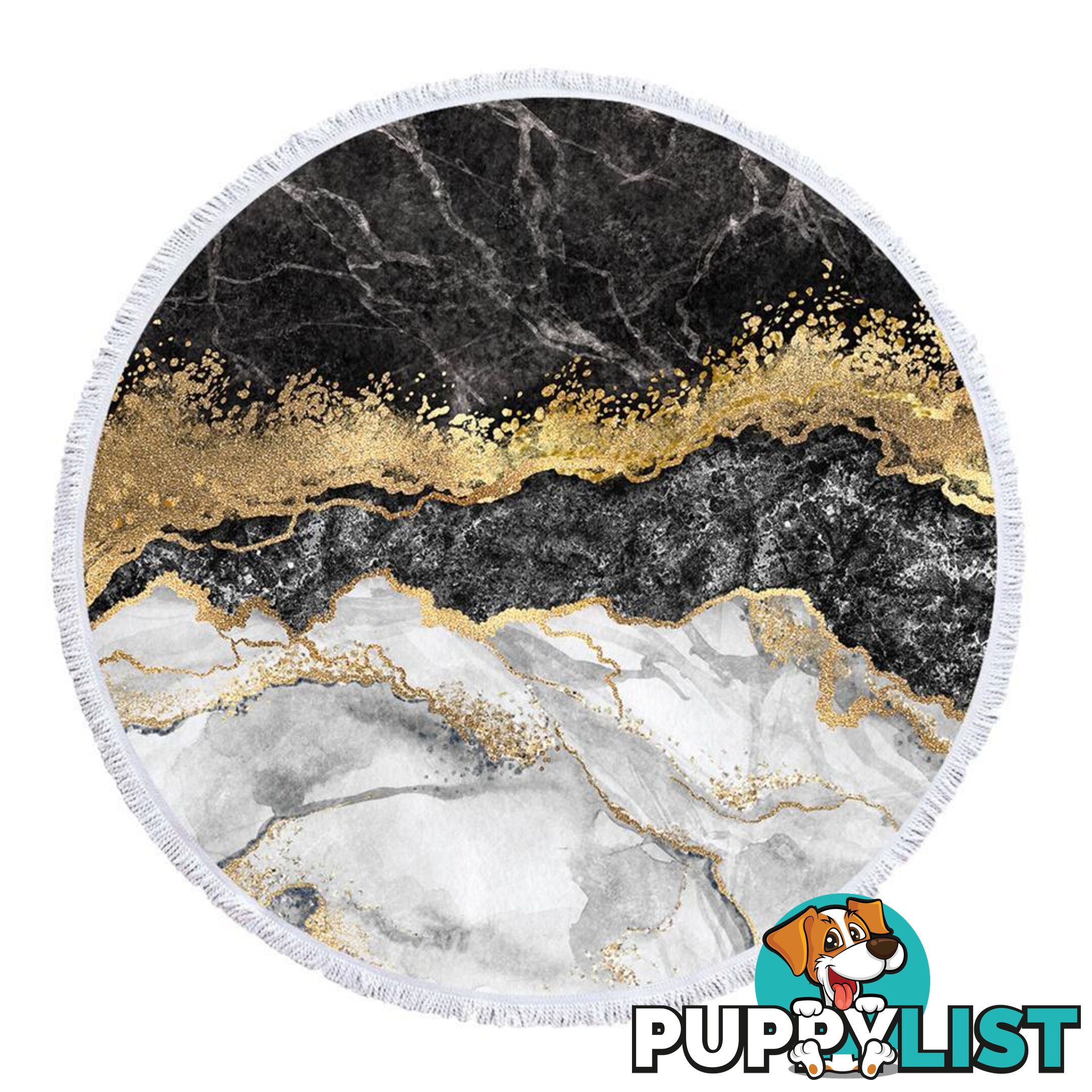 White Black Gold Marble Beach Towel - Towel - 7427046342452