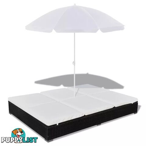 Sunlounger With Umbrella Poly Rattan Black - Unbranded - 9476062037697