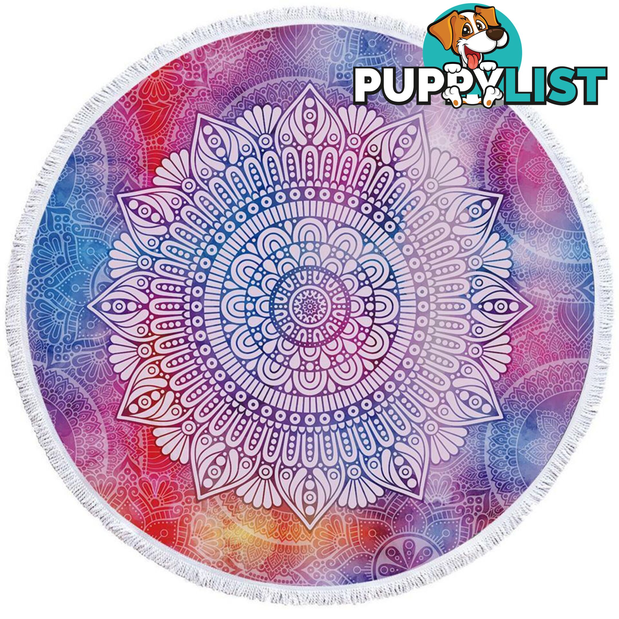 White Mandala Over Purplish Background Beach Towel - Towel - 7427046324557