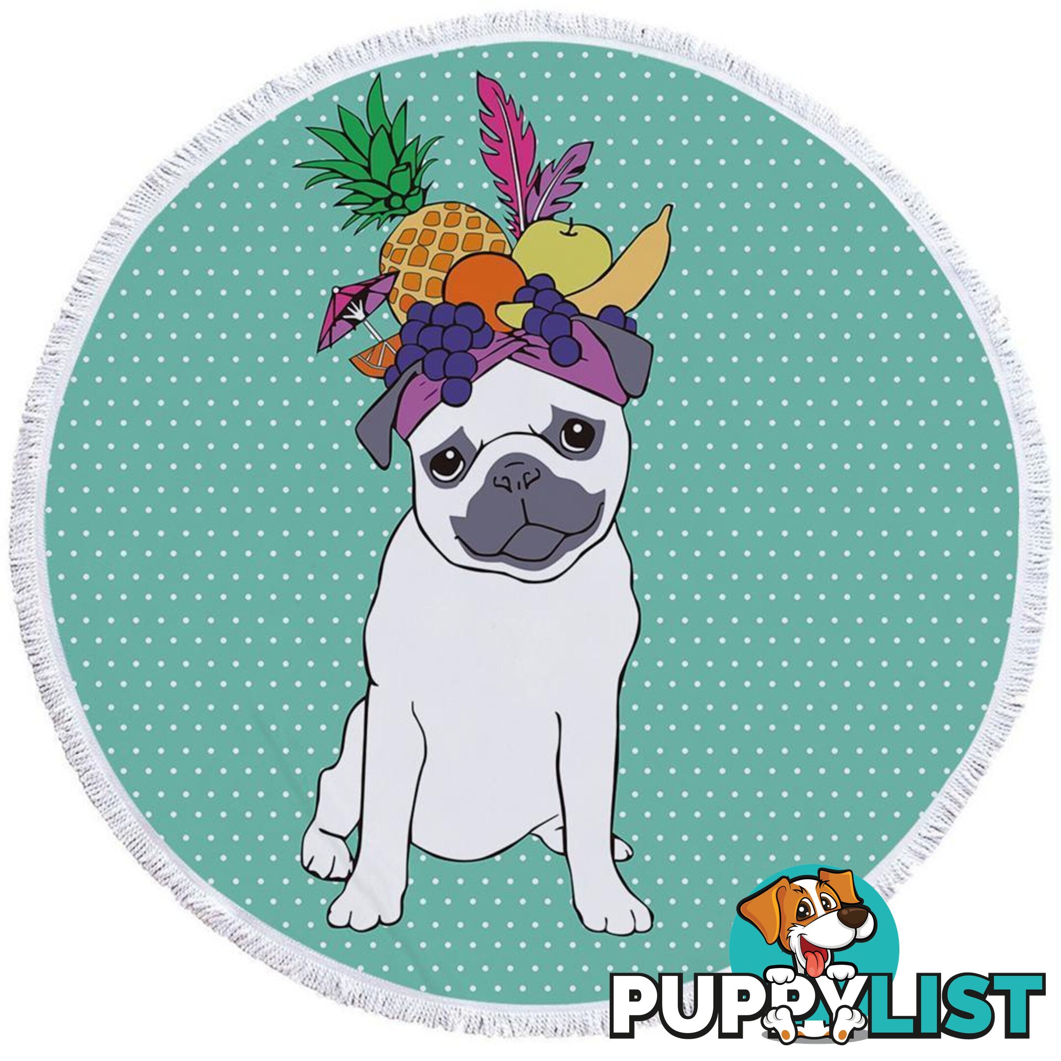 Funny Fruit Pug Beach Towel - Towel - 7427046326803