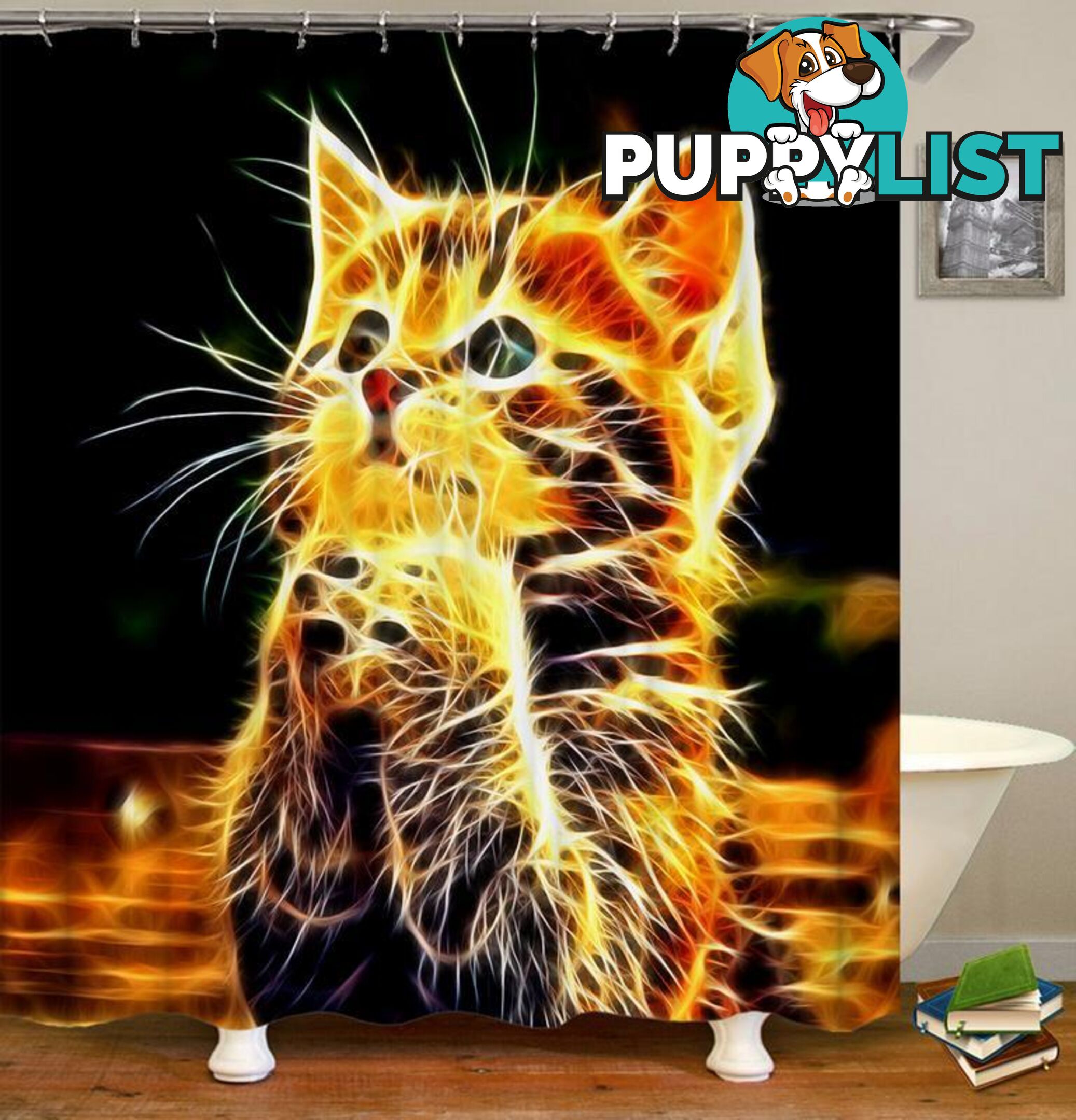 Electric Cat Shower Curtain - Curtains - 7427045924147