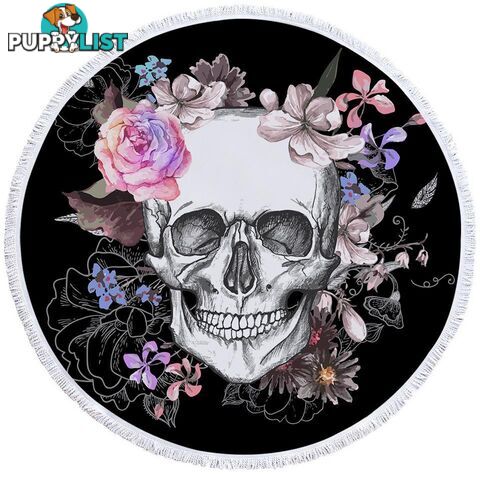 Floral Skull Drawing Beach Towel - Towel - 7427046312318