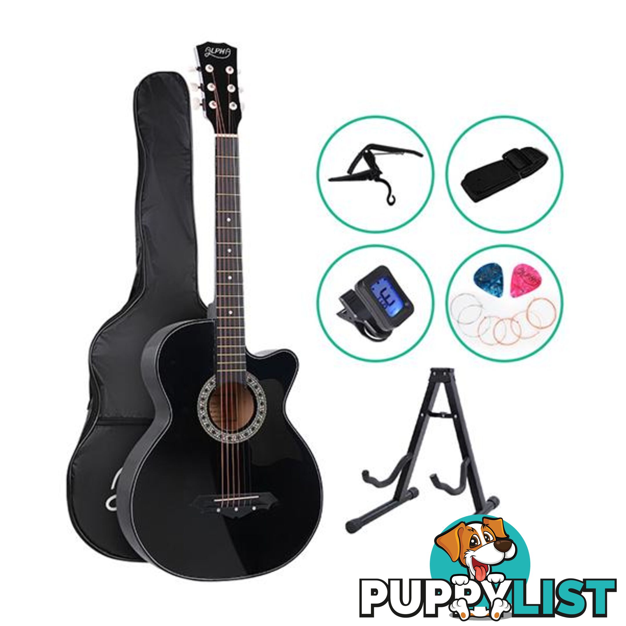 Alpha 38 Inch Wooden Acoustic Guitar With Accessories Set - Alpha - 7427046184182