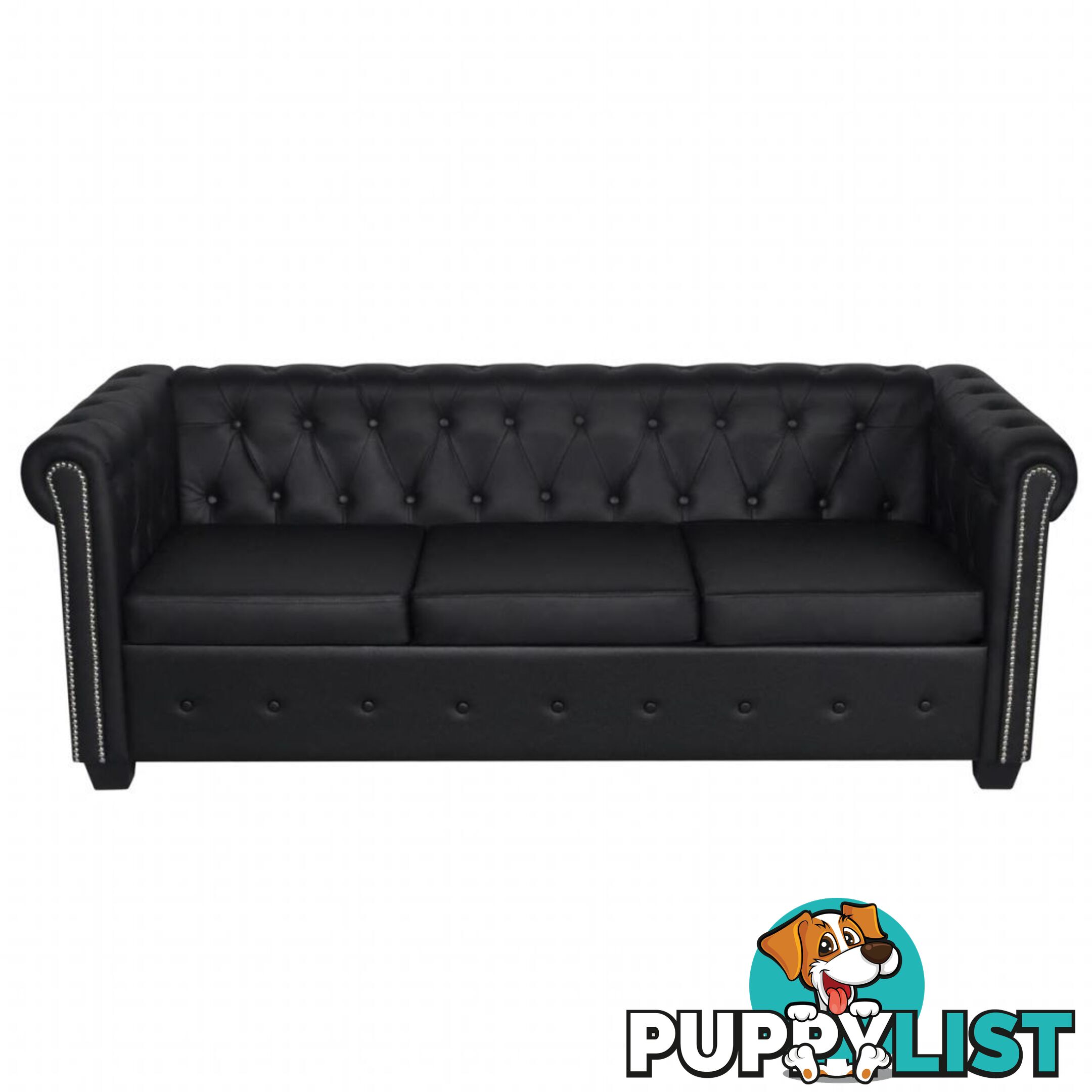 Chesterfield 3-Seater Artificial Leather - Black - Chesterfield - 8718475947950