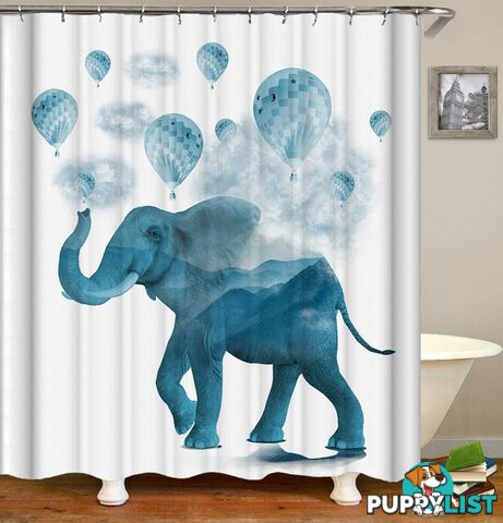 Blue Hot-Air Balloons And Elephant Shower Curtain - Curtain - 7427045996380