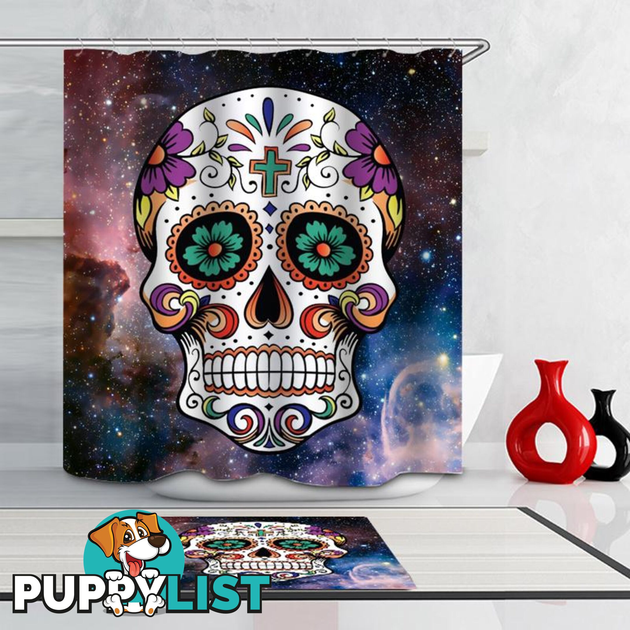 Space Sugar Skull Shower Curtain - Curtain - 7427045926387