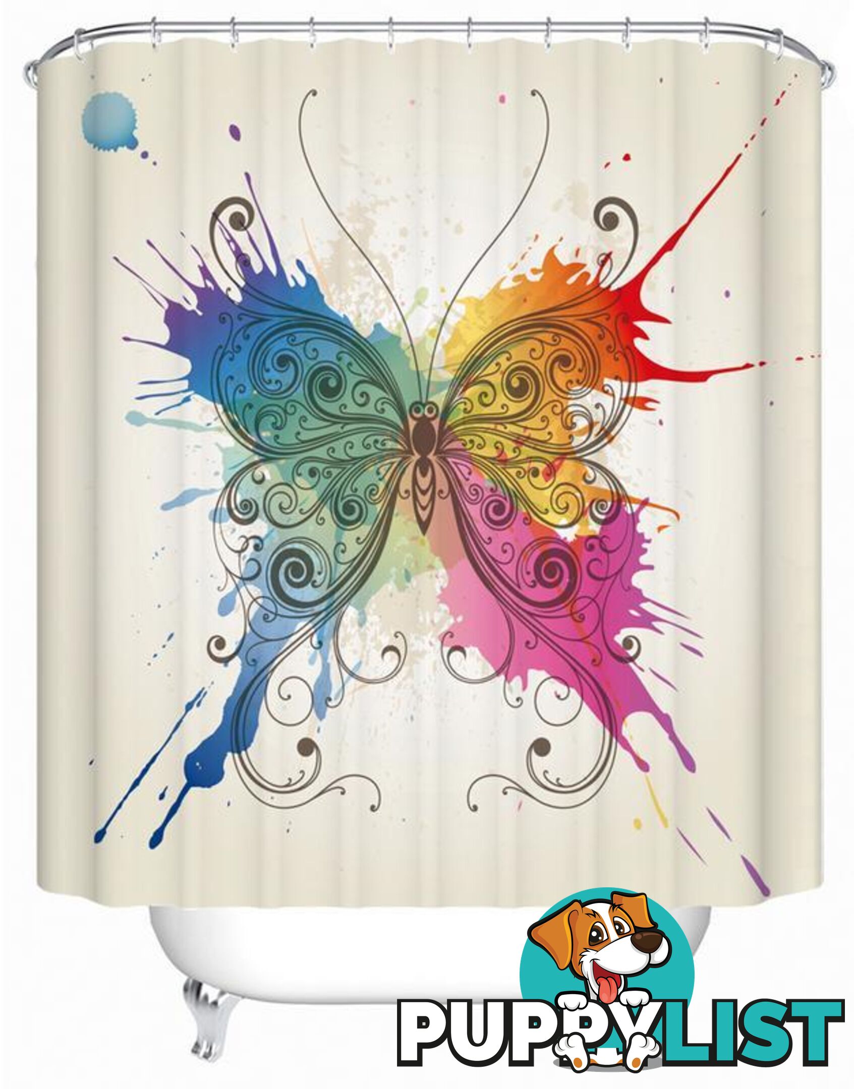 Artistic Paint Splash Butterfly Shower Curtain - Curtain - 7427005919220