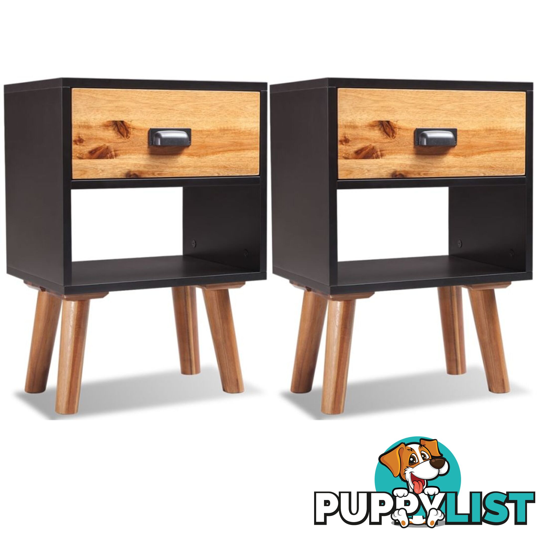 Solid Acacia Wood Bedside Cabinets (2 pcs.) - Unbranded - 4326500436382