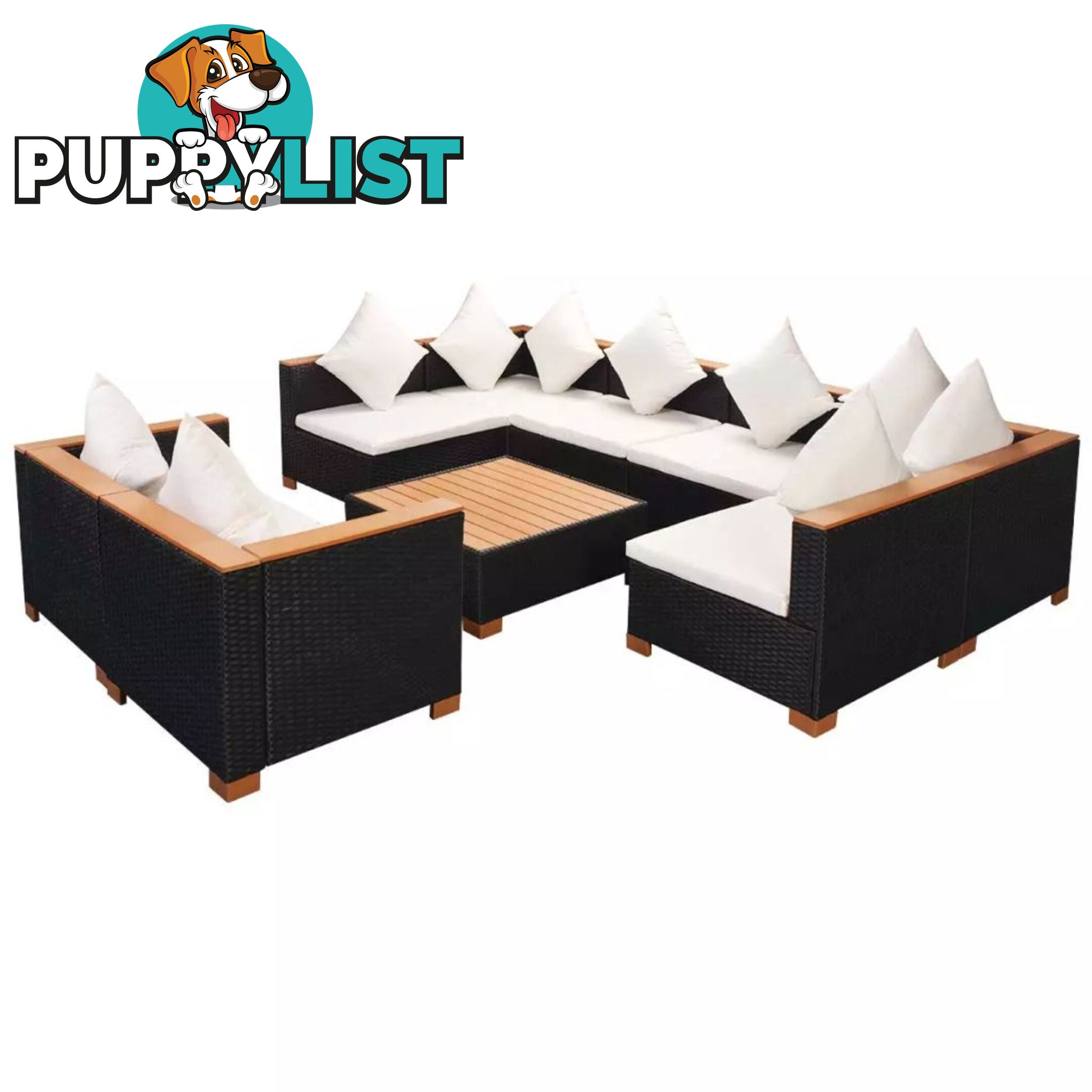 Garden Sofa Rattan Poly Wood Top Set (27 Pcs) - Black - Unbranded - 4326500418524