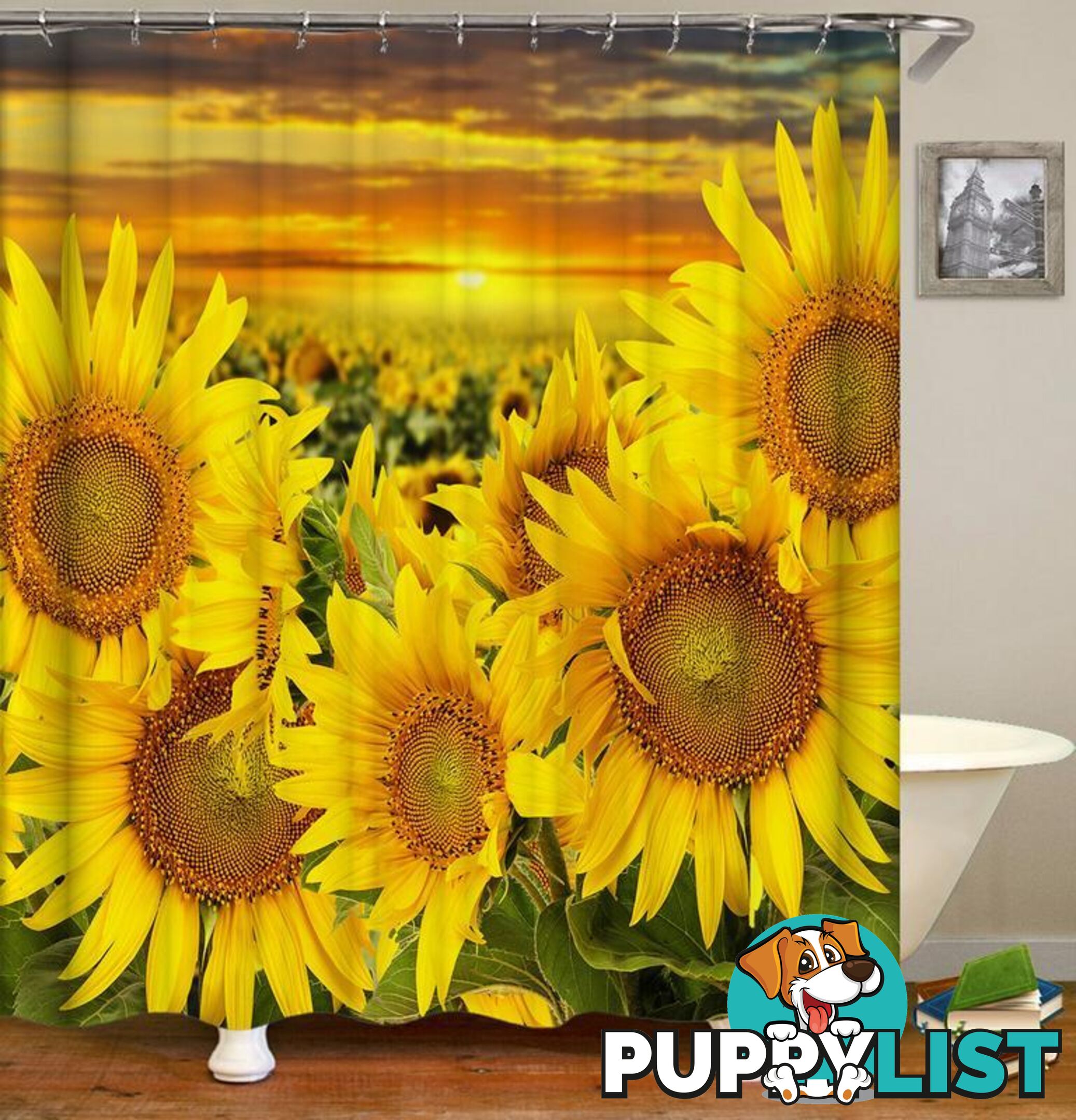 Sunset Over The Sunflower Field Shower Curtain - Curtain - 7427045913233