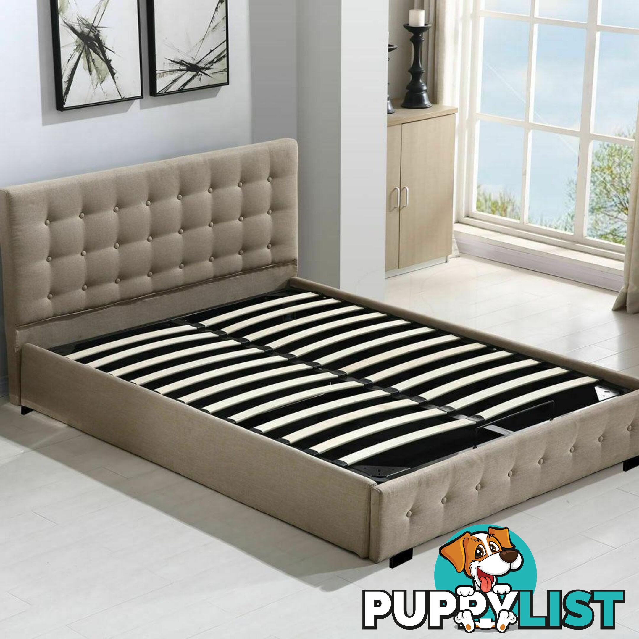 Bed Frame Base With Gas Lift King Size Platform Fabric - Unbranded - 787976591762