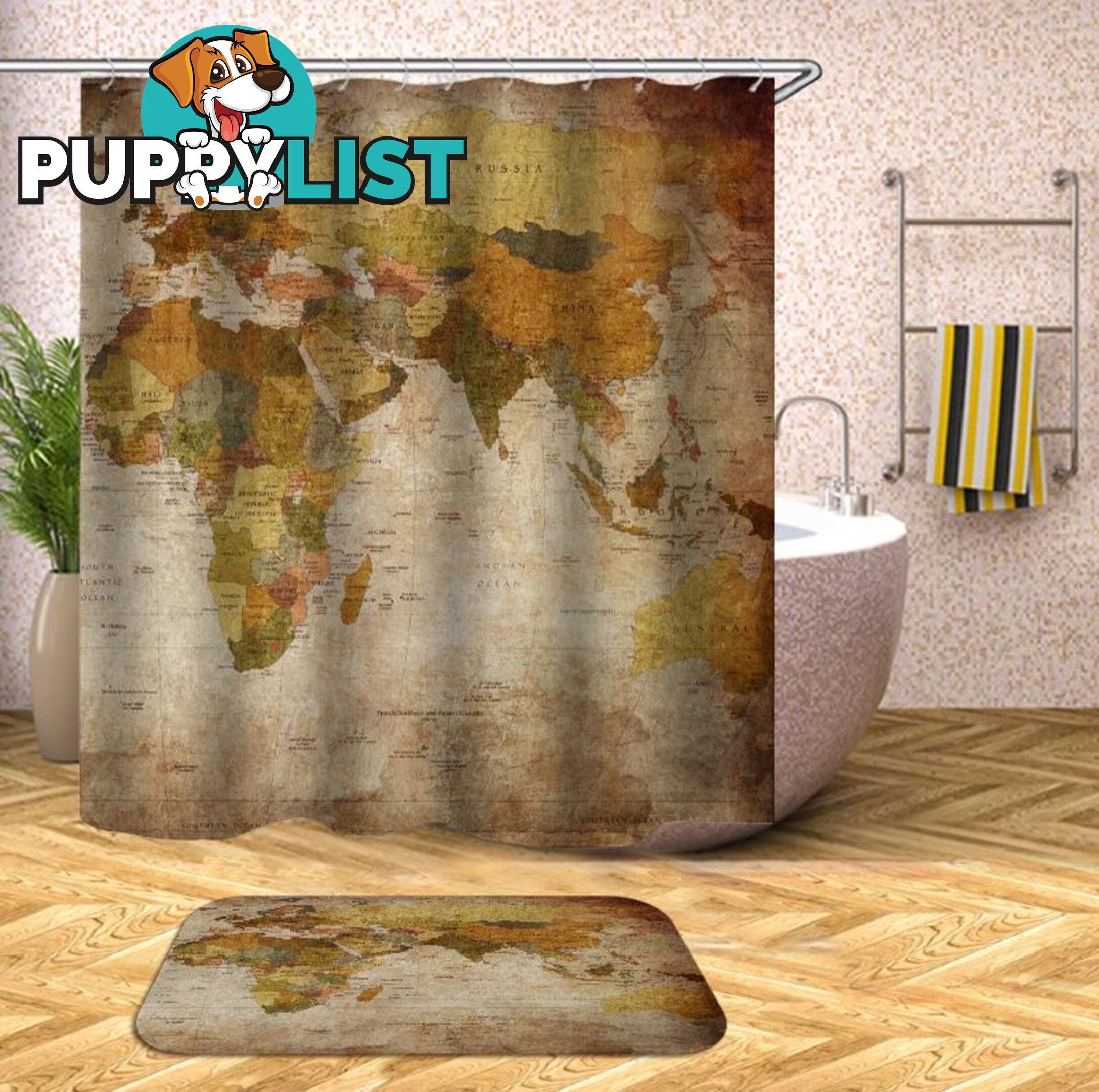 Vintage Africa Europe Australia Map Shower Curtain - Curtain - 7427046007207