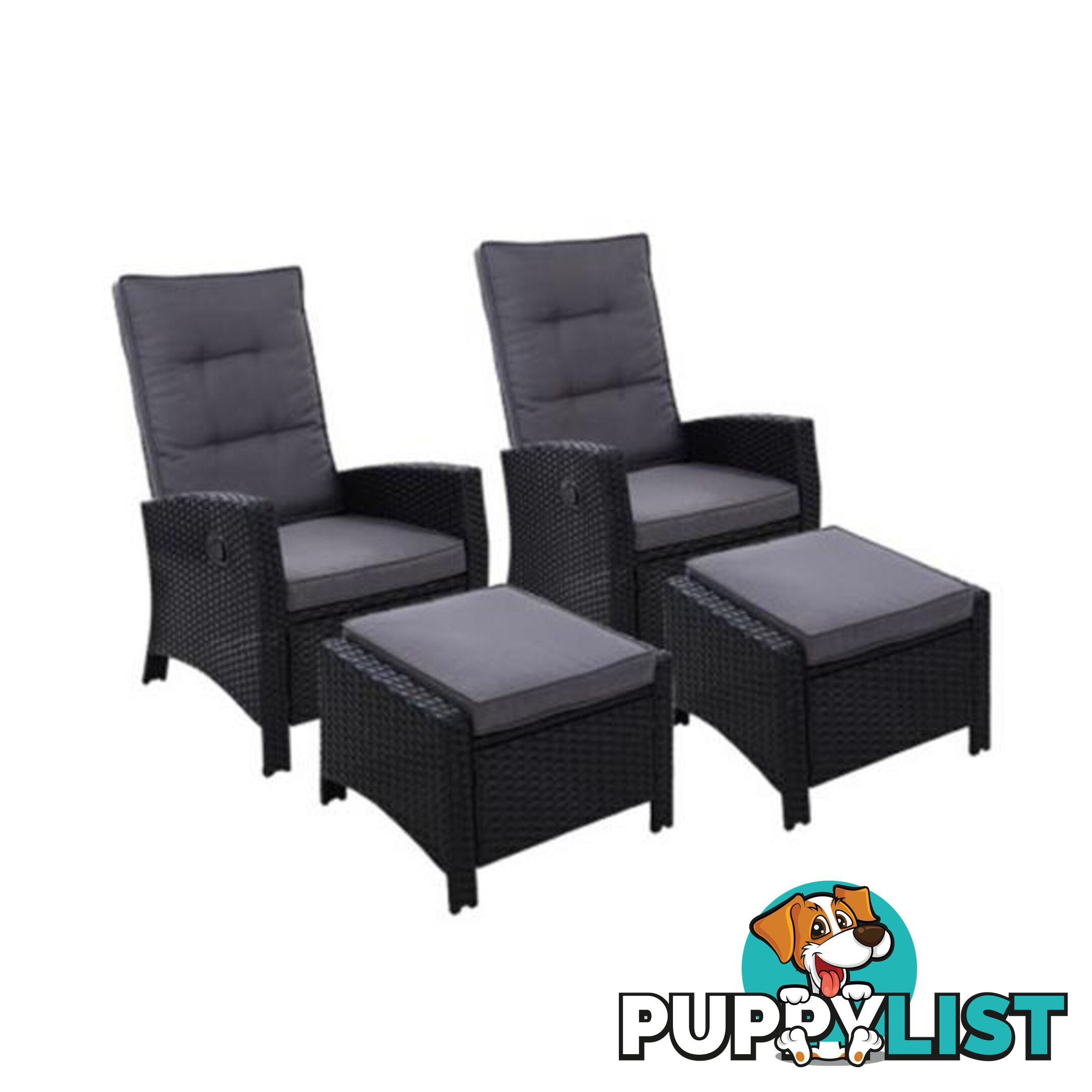 2 Pc Sun Lounge Recliner Chair Wicker Outdoor Furniture Garden Black - Unbranded - 9355720054576