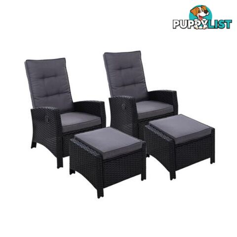 2 Pc Sun Lounge Recliner Chair Wicker Outdoor Furniture Garden Black - Unbranded - 9355720054576