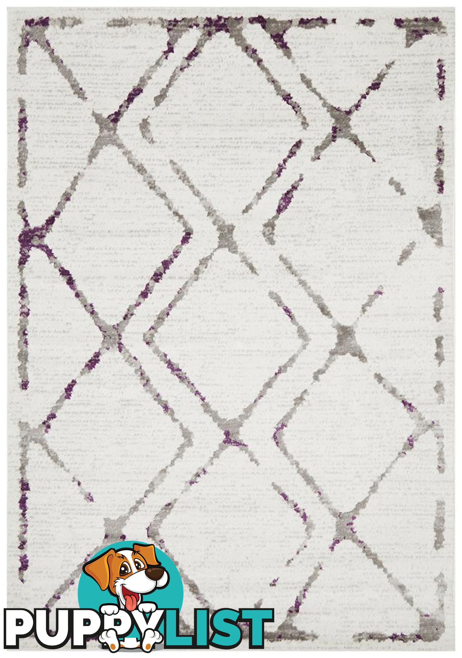 Kendall Contemporary Diamond White Purple Grey Rug - Unbranded - 9375321849289