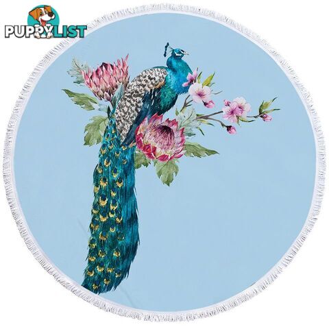 Flowers and Peacock Beach Towel - Towel - 7427046344555