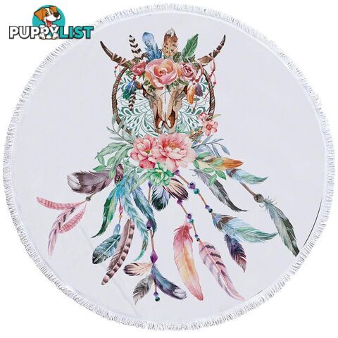 Floral Bull Skull and Dream Catcher Beach Towel - Towel - 7427046313551