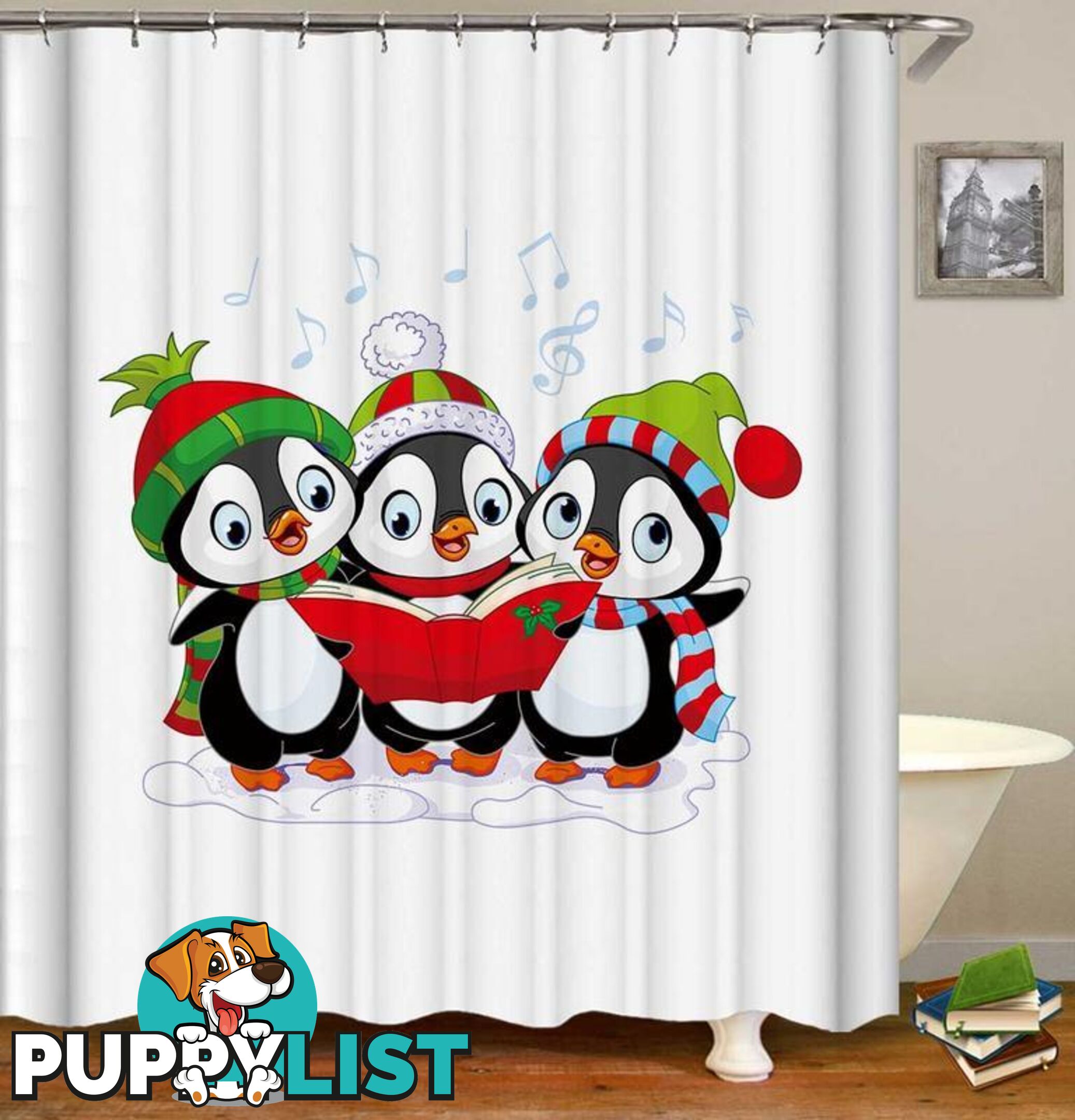 Penguins Christmas Band Shower Curtain - Curtains - 7427046061971