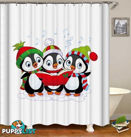 Penguins Christmas Band Shower Curtain - Curtains - 7427046061971