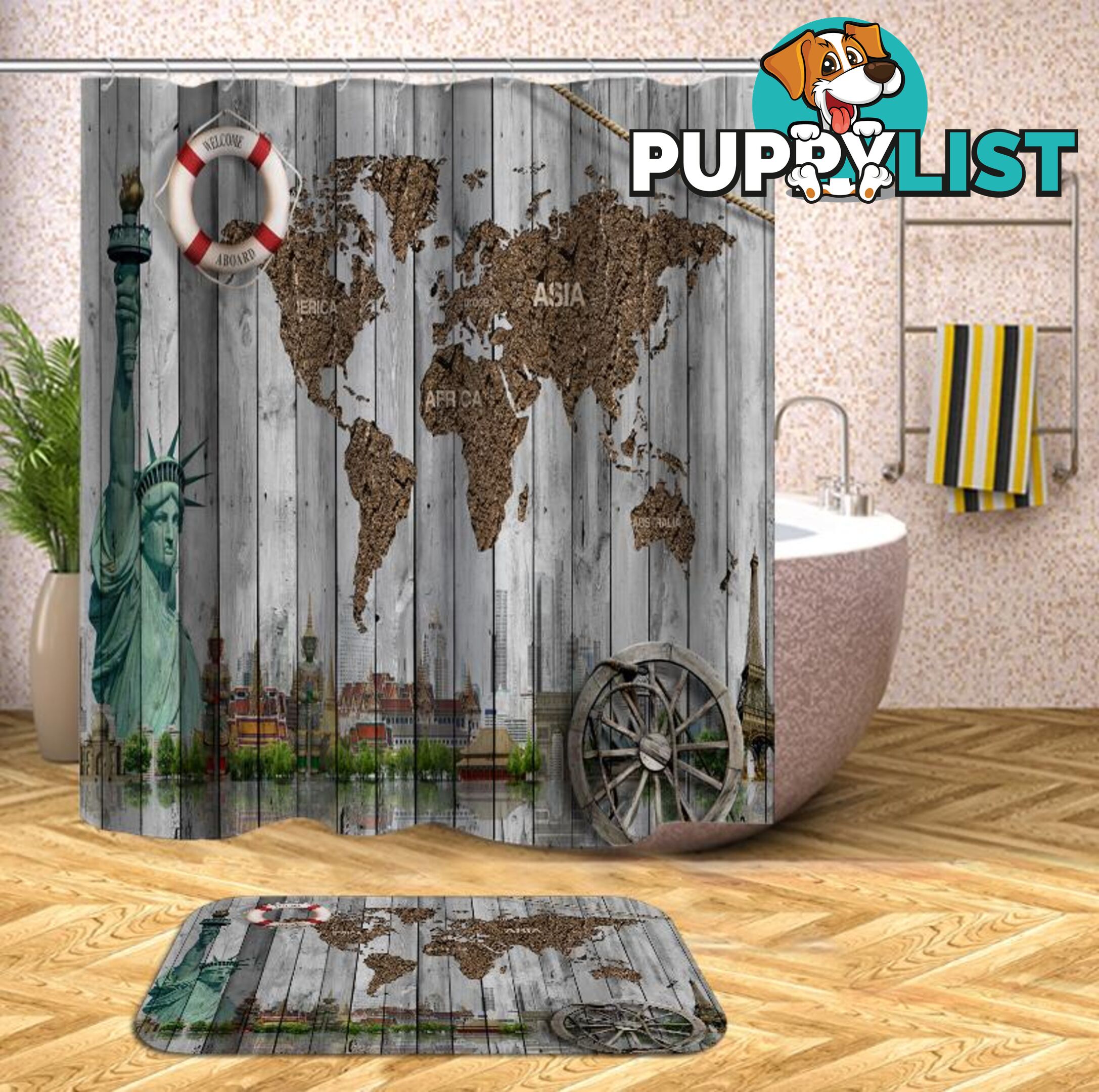 Barn Wall World Map Shower Curtain - Curtain - 7427046086820