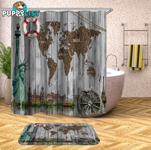 Barn Wall World Map Shower Curtain - Curtain - 7427046086820