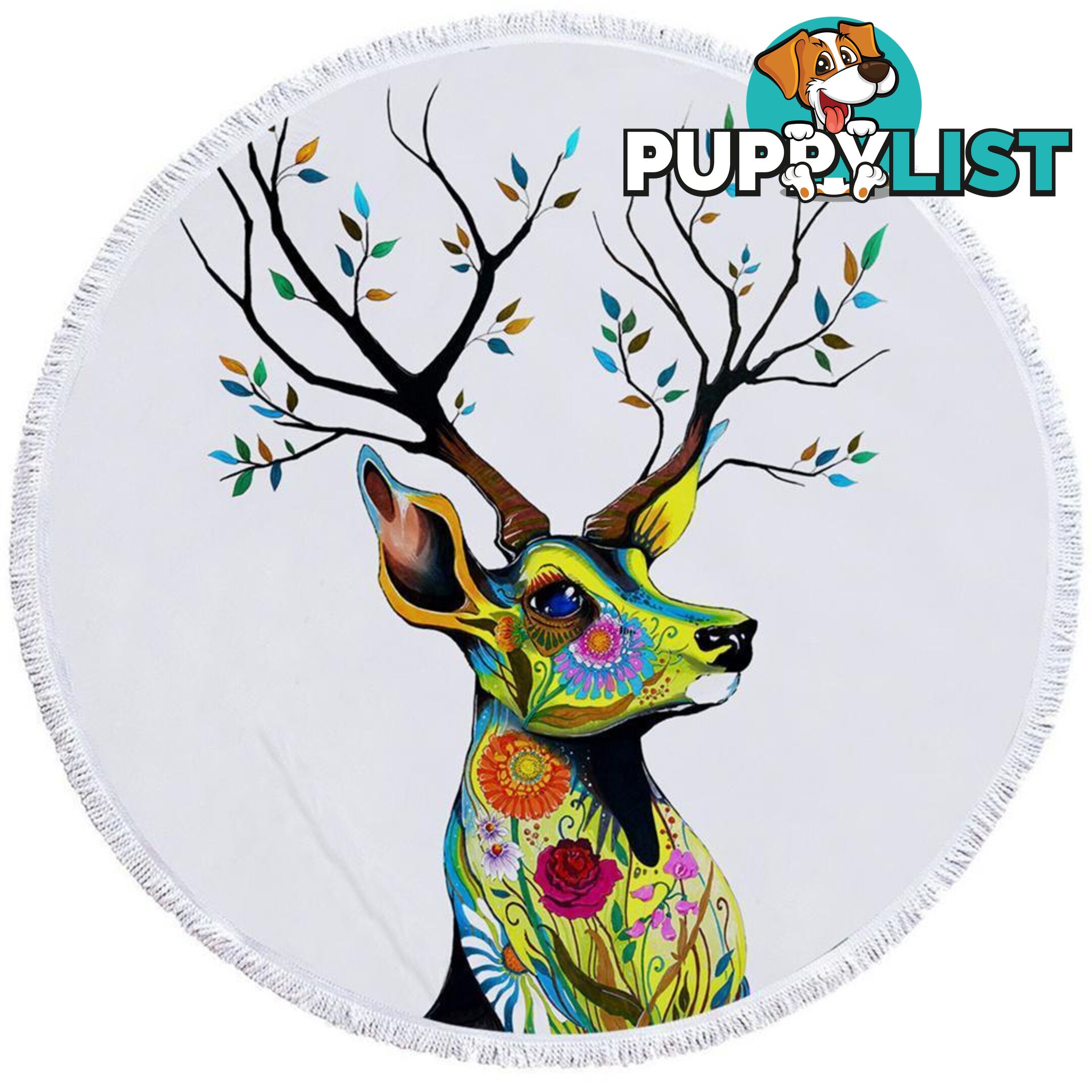 Flower Painted Deer Beach Towel - Towel - 7427046330596