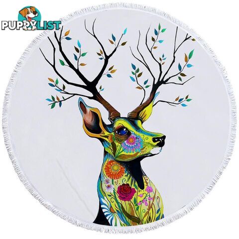 Flower Painted Deer Beach Towel - Towel - 7427046330596