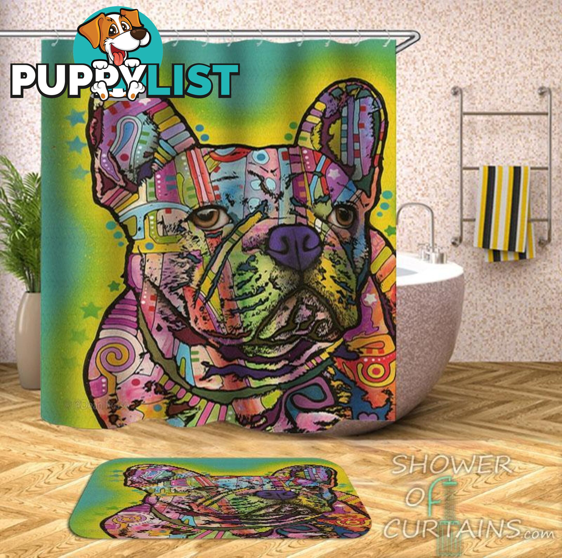 Colorful Bulldog Shower Curtain - Curtain - 7427046286107