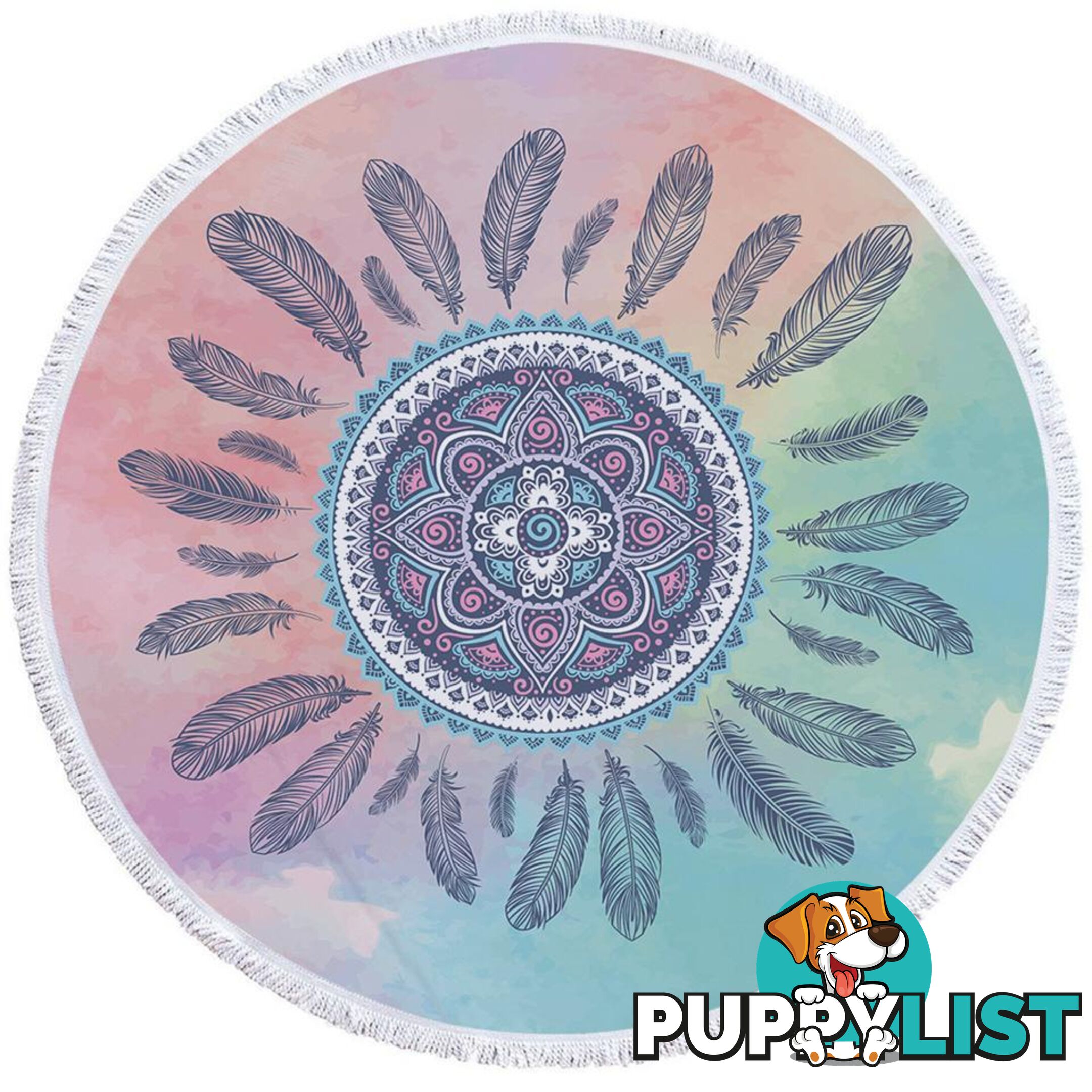 Pastel Background Feathers And Mandala Beach Towel - Towel - 7427046312028