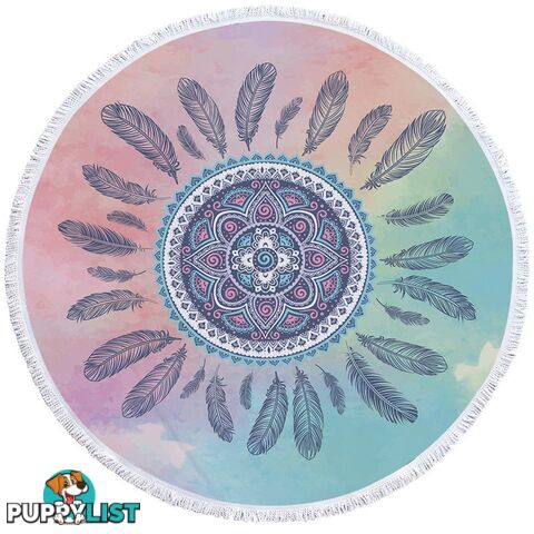 Pastel Background Feathers And Mandala Beach Towel - Towel - 7427046312028