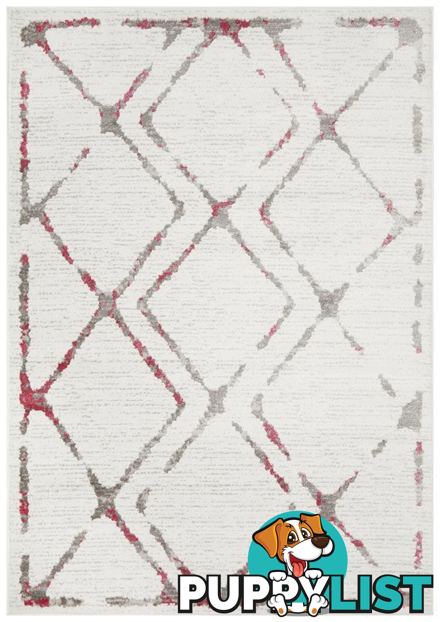 Kendall Contemporary Diamond White Pink Grey Rug - Unbranded - 9375321849319