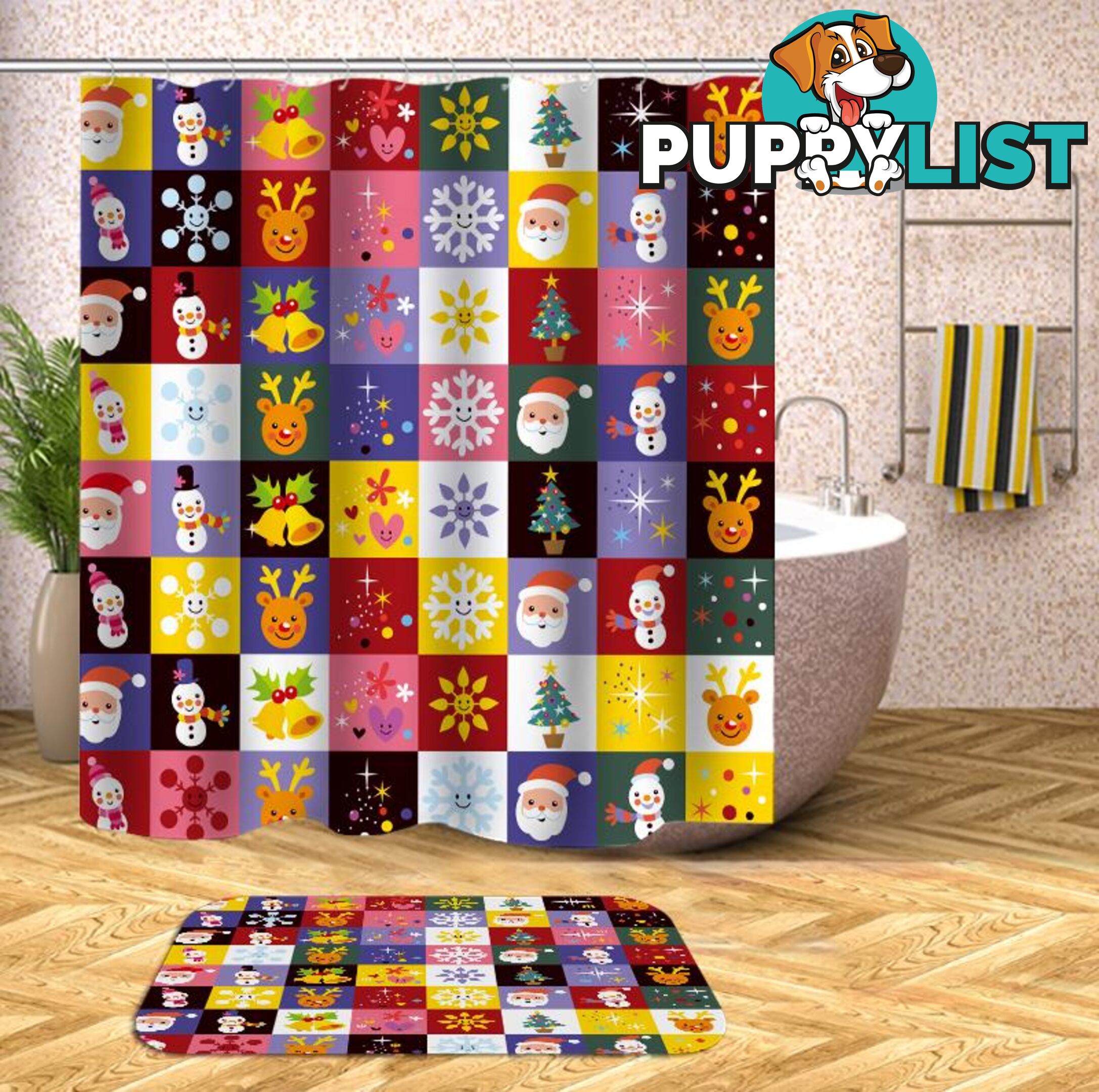 Colorful Christmas Checkers Shower Curtain - Curtain - 7427045989559