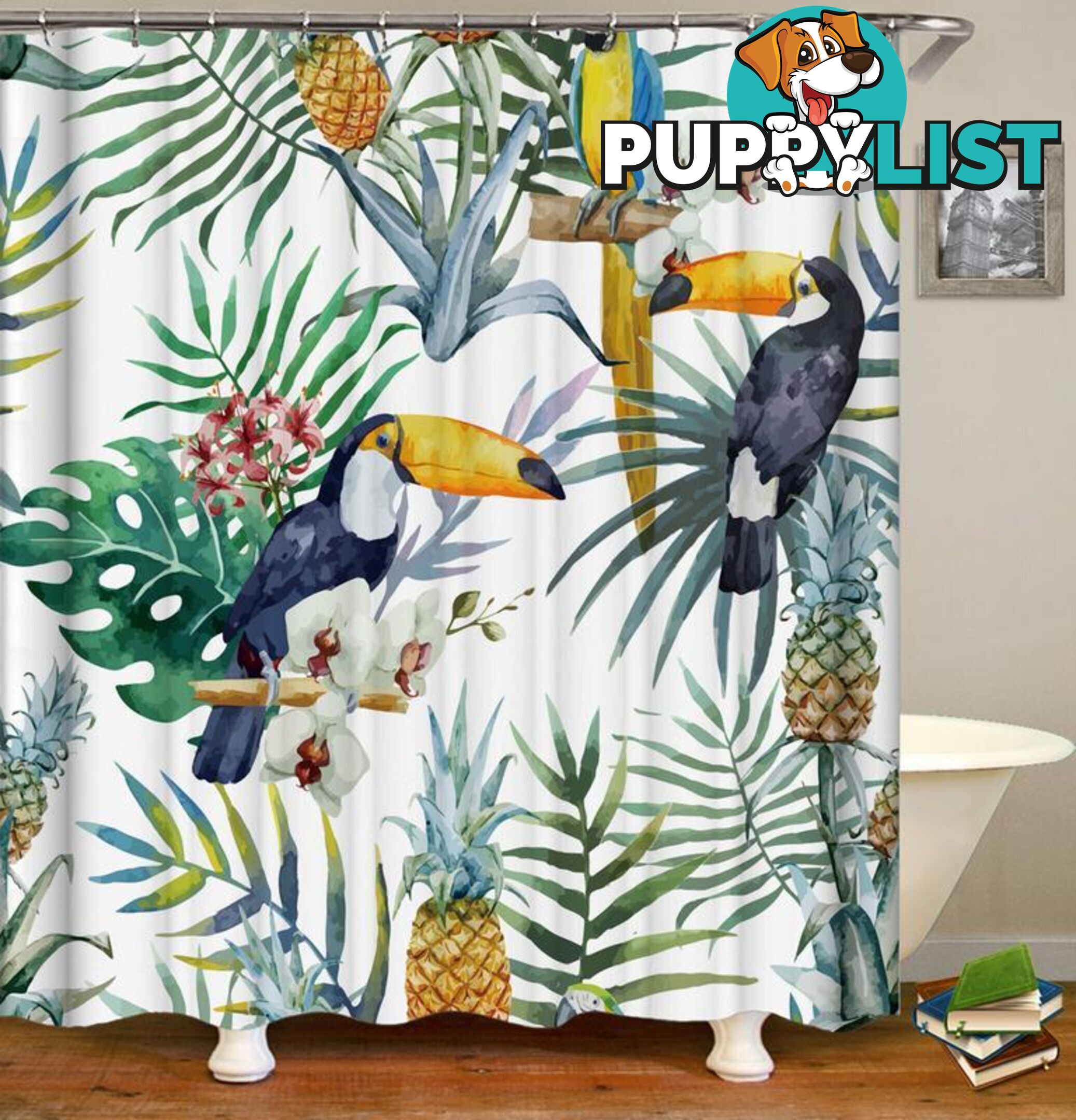 Toucans ft Pineapples Painting Shower Curtain - Curtain - 7427045978102