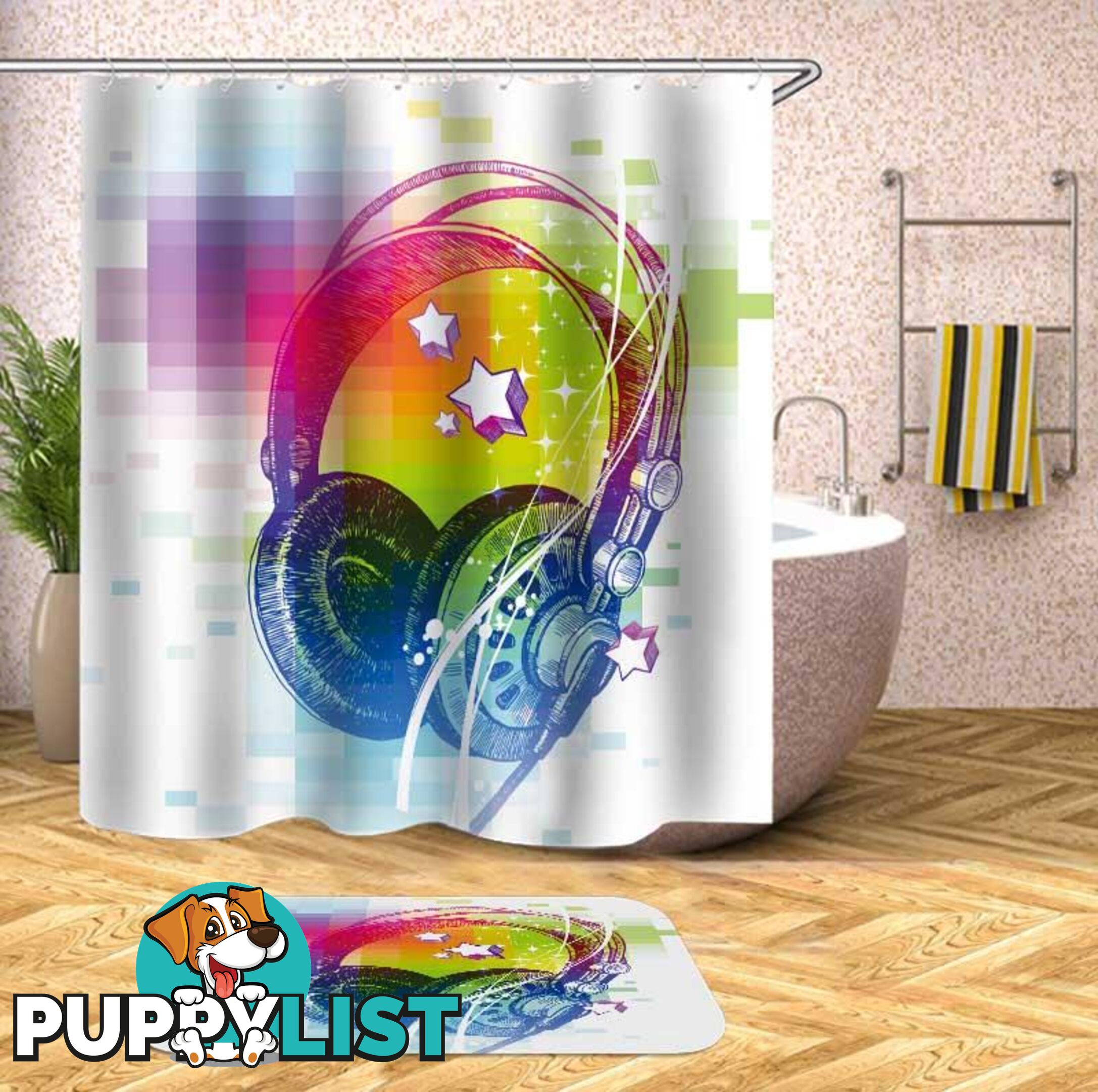 Retro Vibes Headphones Shower Curtain - Curtain - 7427046095938