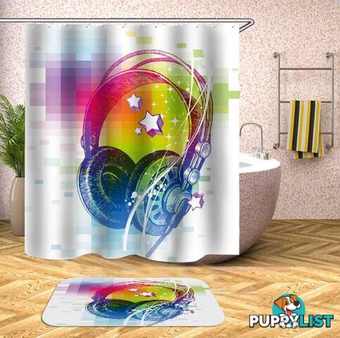 Retro Vibes Headphones Shower Curtain - Curtain - 7427046095938