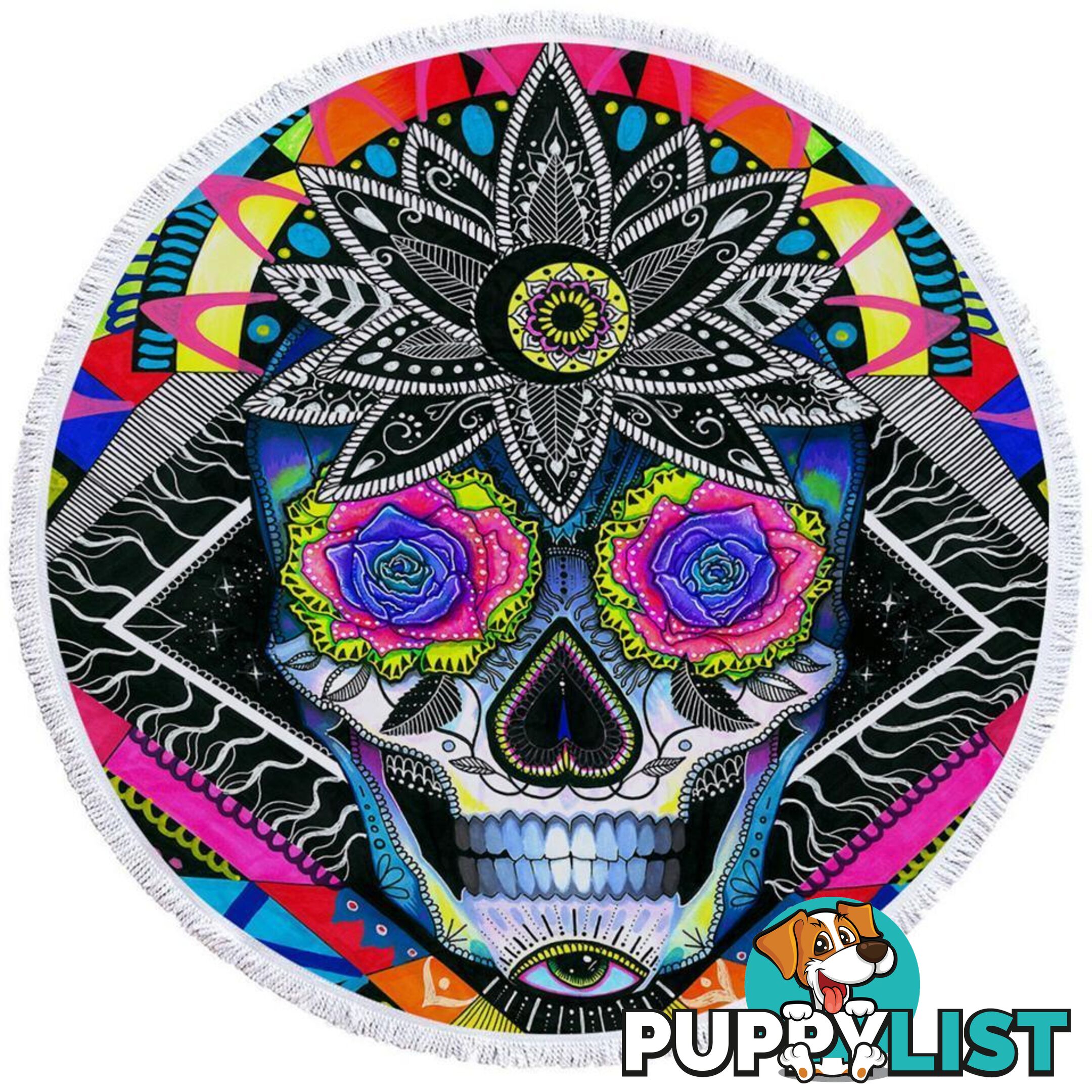 Psychedelic Roses Eyes Skull Beach Towel - Towel - 7427046314800