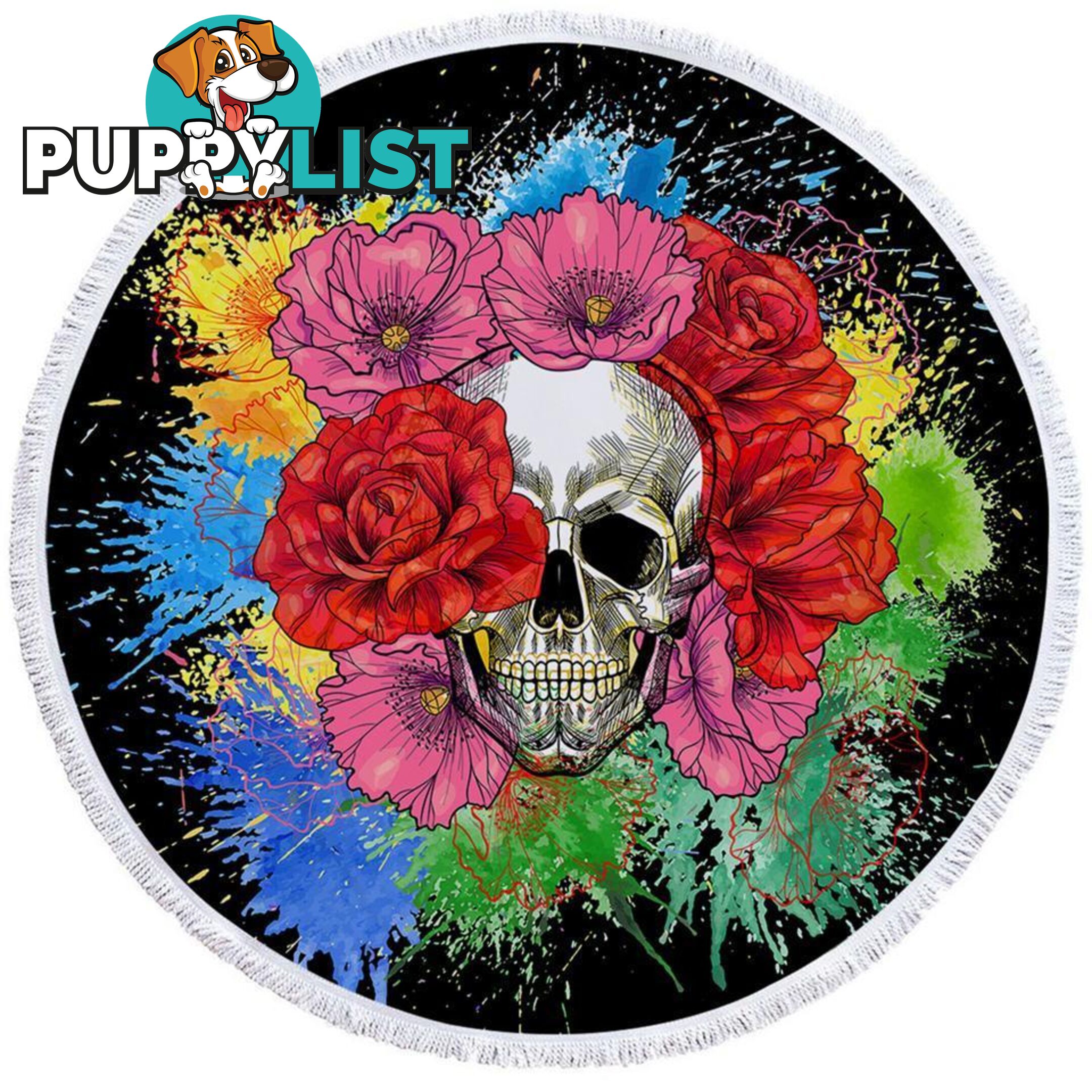 Colorful Flowers Skull Beach Towel - Towel - 7427046314220