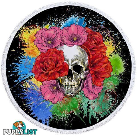 Colorful Flowers Skull Beach Towel - Towel - 7427046314220