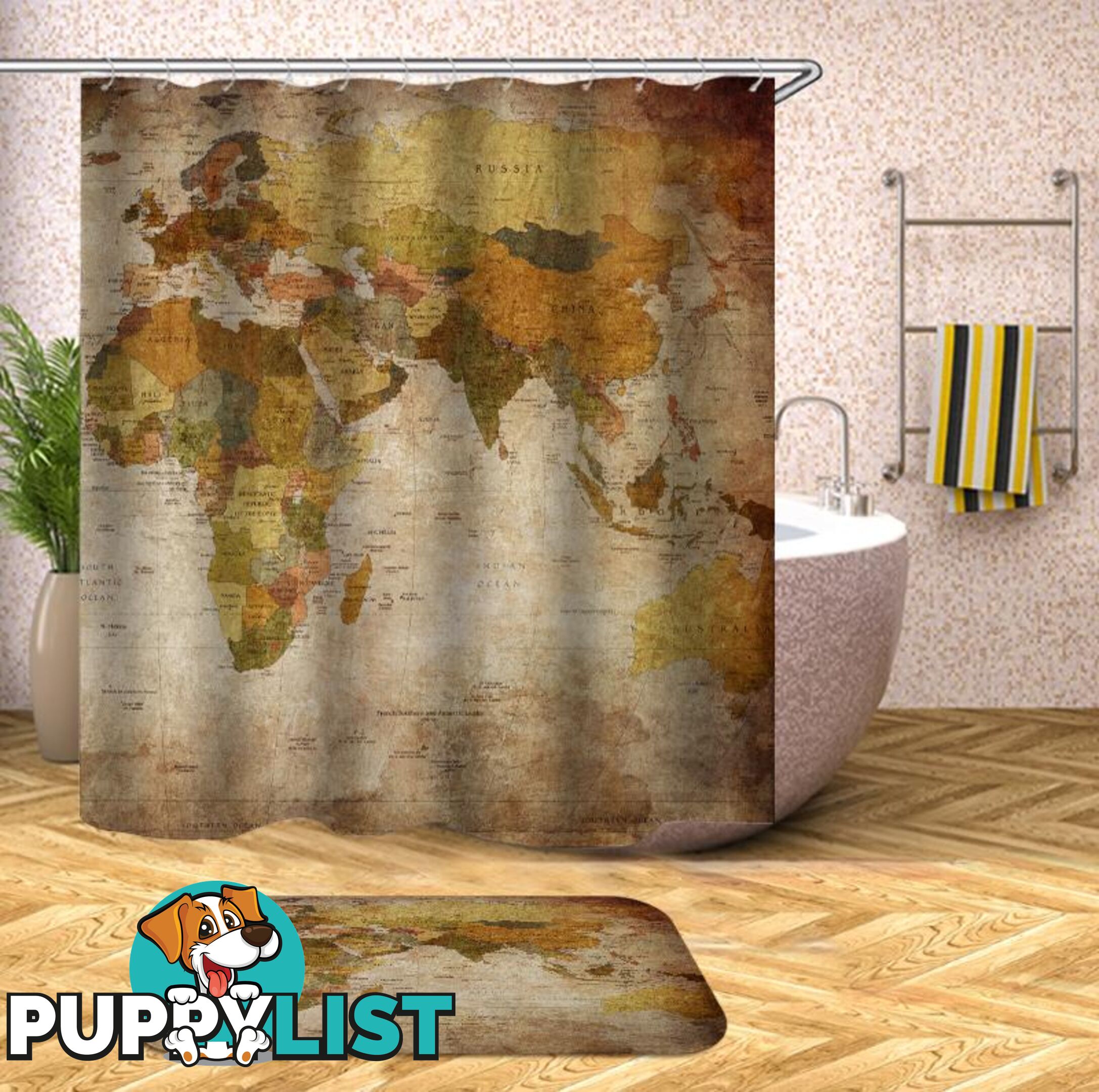 Vintage Africa Europe Australia Map Shower Curtain - Curtain - 7427046007283