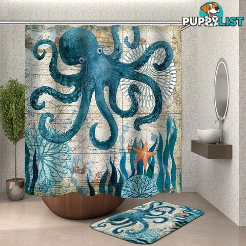 Octopus Vintage Map Shower Curtain - Curtain - 7427046104371