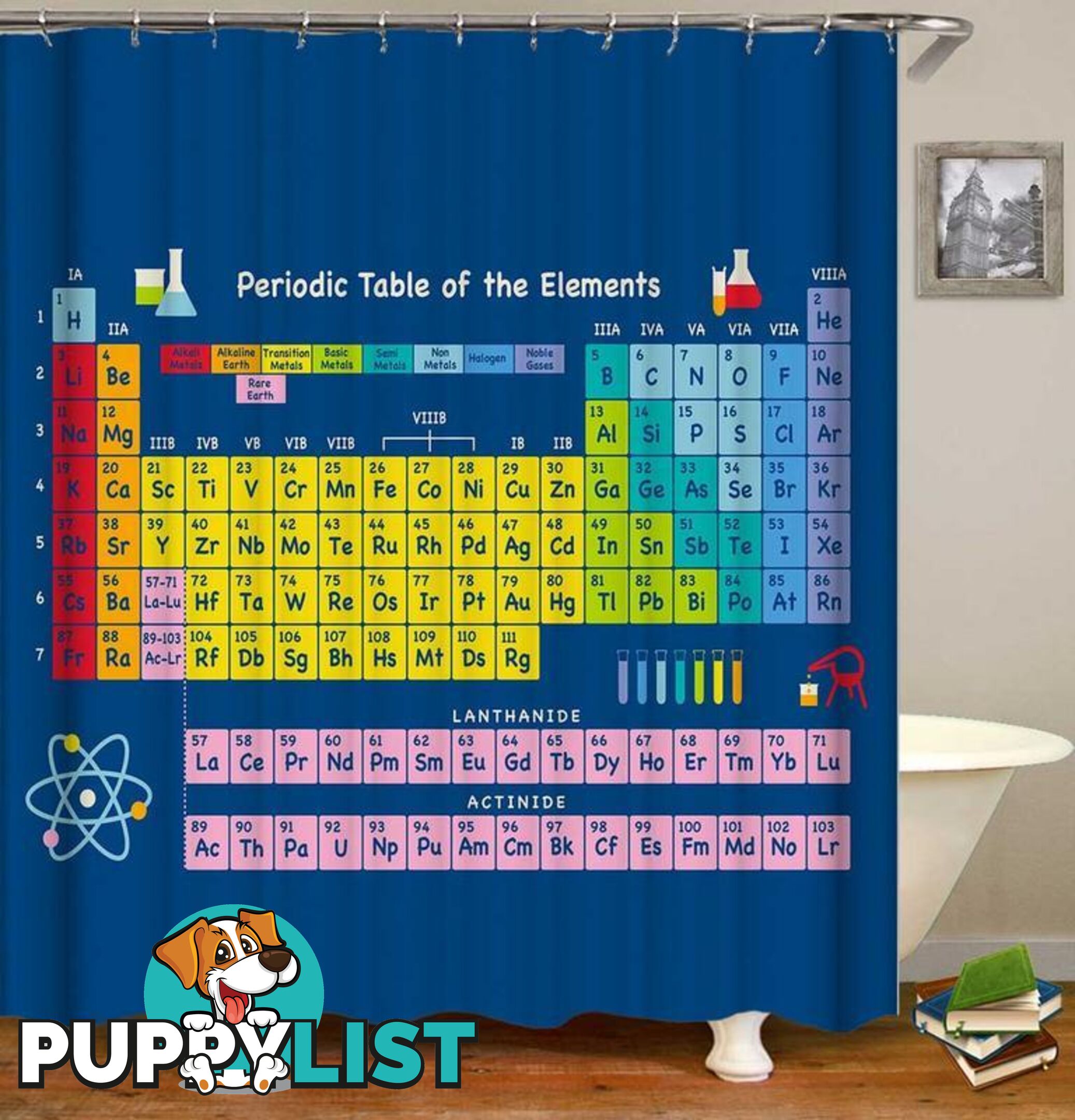 Periodic Table Of Elements Blue Background Shower Curtain - Curtain - 7427046085502