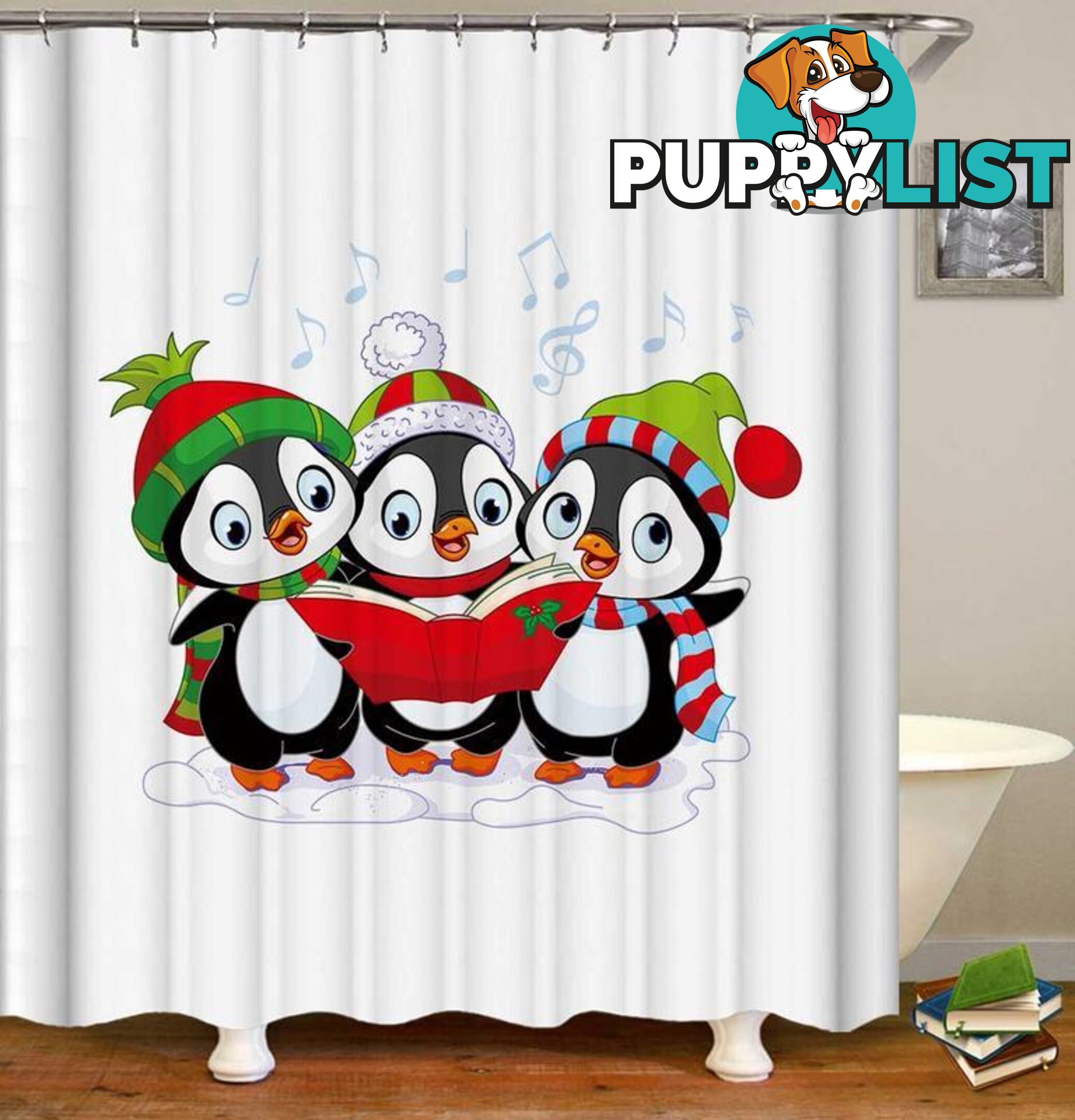 Penguins Christmas Band Shower Curtain - Curtains - 7427046061964