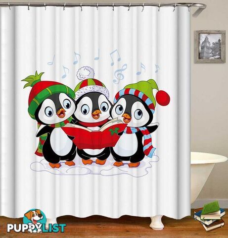 Penguins Christmas Band Shower Curtain - Curtains - 7427046061964