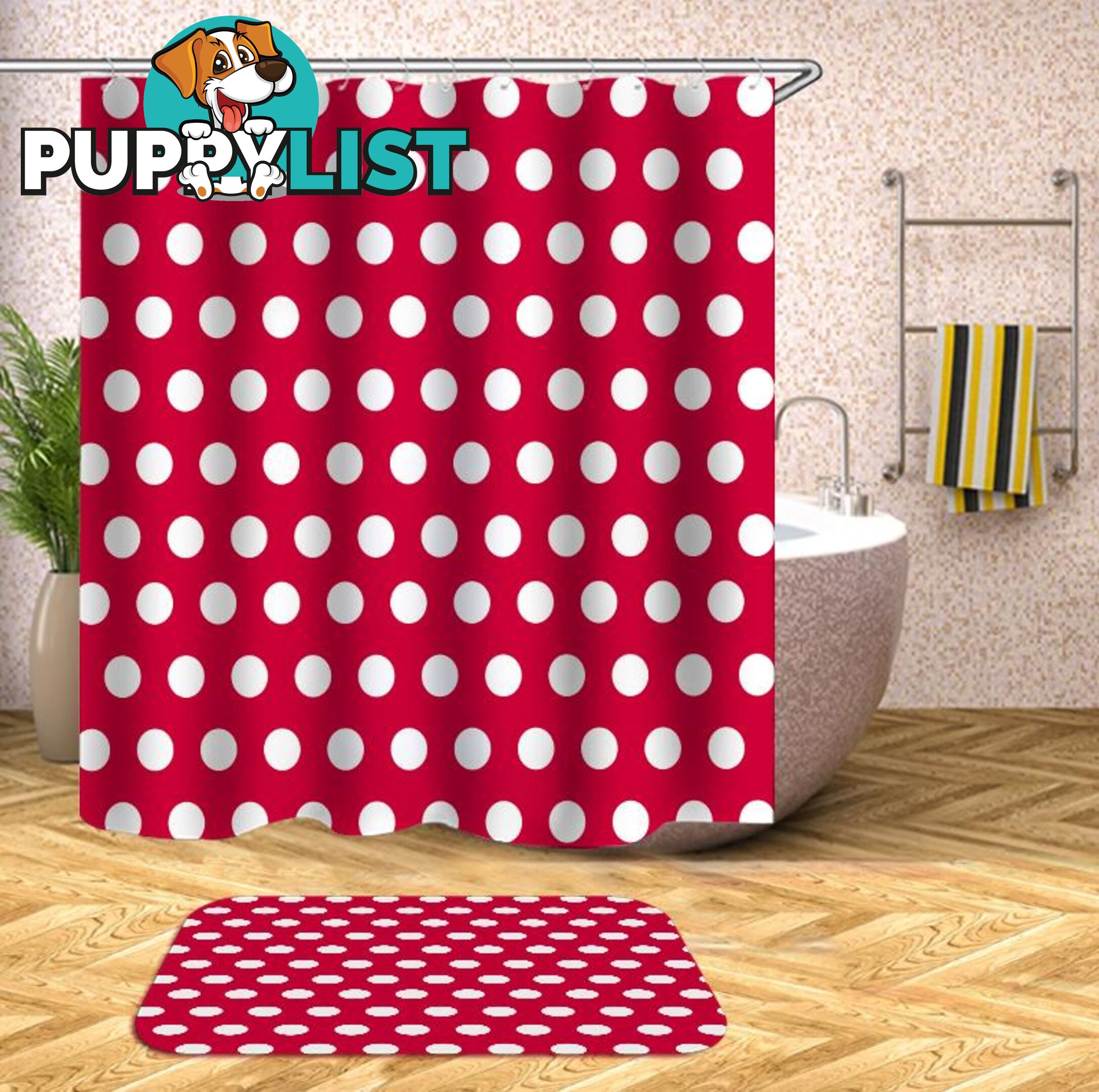 Red Background Polka Dot Shower Curtain - Curtain - 7427045985674