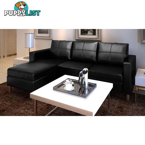 3-Seater L-Shaped Artificial Leather Sectional Sofa - Black - Unbranded - 4326500433657