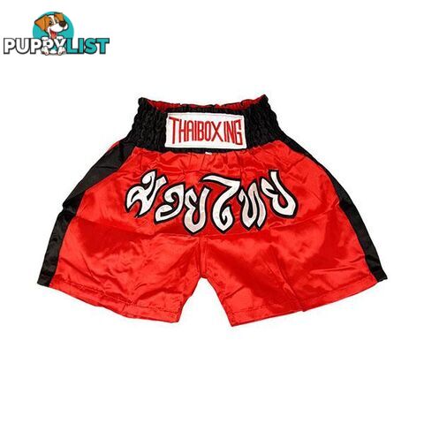 Adults Boxing Pants Satin Red Blackstrip L - ThaiBoxing - 7427005865084