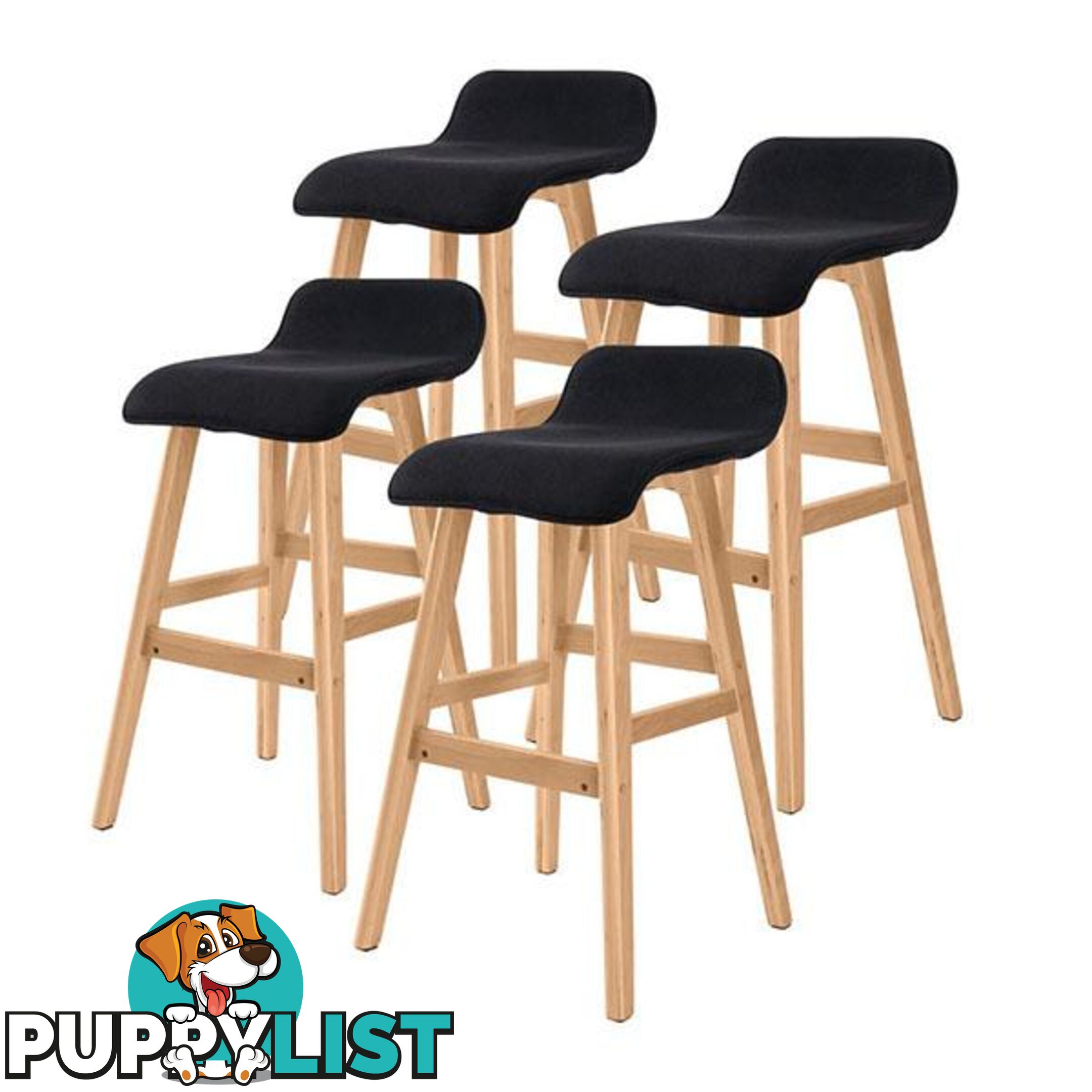 4X 65Cm Oak Wood Bar Stool Fabric Sophia Black - Unbranded - 7427046374460