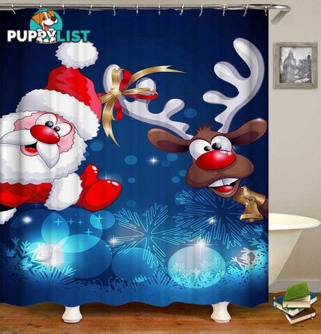 Reindeer And Santa Cartoon Shower Curtain - Curtains - 7427046060851