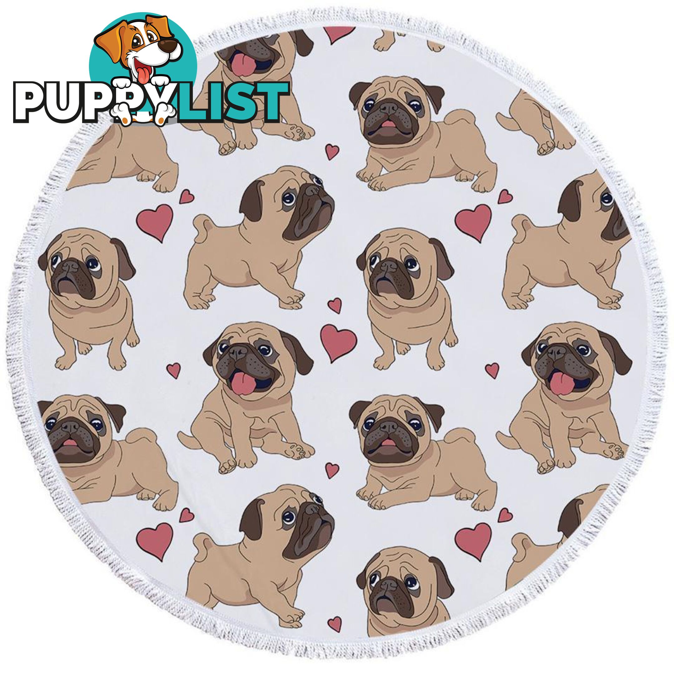 Sweet Pug Pattern Beach Towel - Towel - 7427046311922